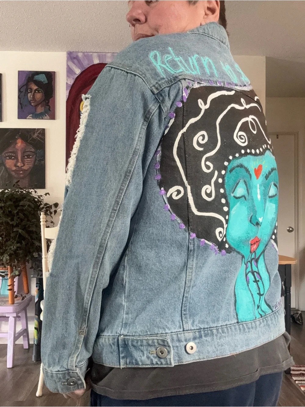 Custom Hand-Painted "Return to Self" Denim Jacket - Large - Picture 6 of 16